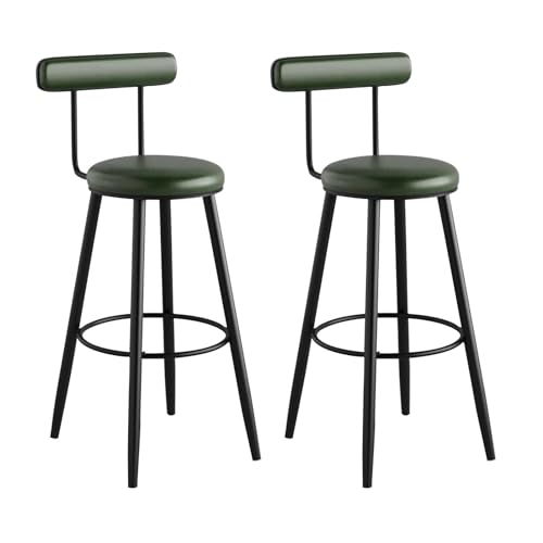 Set of 2 PU Leather Bar Stools, Counter Height Bar Chairs Farmhouse, Upholstered Barstool with Back, Kitchen Dining Room Side Chair von Generic