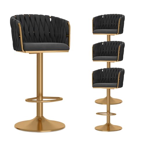 Set of 4 Adjustable Velvet Bar Stools with Woven Backrest Modern Swivel Counter Height Chairs Metal Base for Kitchen Home Bar Dining Room Black Set of 4 Adjustable Velvet Bar Stools with Woven Backrest Modern Swivel Counter Height Chairs Metal Base for Kitchen Home Bar Dining Room Black von Generic