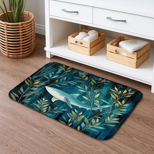 Shark Ocean Life Badematte, Wassergrün, Meerestier-Design, nautischer Natur-Stil, rutschfest, schnell trocknend, Badezimmerteppich für Heimdekoration, 40,6 x 61 cm Shark Ocean Life Badematte, Wassergrün, Meerestier-Design, nautischer Natur-Stil, rutschfest, schnell trocknend, Badezimmerteppich für Heimdekoration, 40,6 x 61 cm von Generic