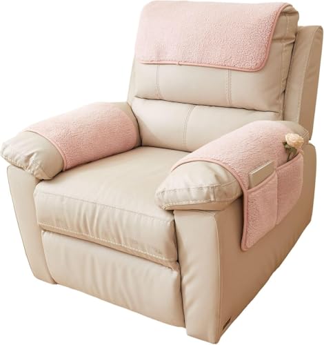 Sherpa Fleece Armlehnenbezüge 3-teilig – Weiche, Langlebige Sessel- Und Sofabezüge Für Relaxsessel, Luxuriöse Möbelhülle, Rutschfester Armlehnenbezug Für Wohnzimmer(Pink,1 Seat Recliner 3 pcs) von Generic
