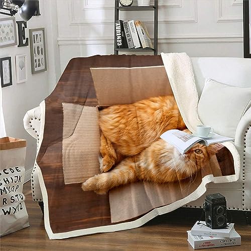 Sherpa-Überwurfdecke Tier Orange Katze 3D-Bedruckte Fleecedecke Für Betten, Dicke Tagesdecke Für Erwachsene Und Kinder. Superflauschige Fleece-Überwurfdecken Mit Anti-Falten-/Anlaufschutz 150 X 200 C von Generic