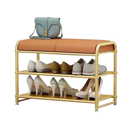 Shoe Bench 3-Tier Shoe Rack for Entryway, Shoe Organizer Bench with Long Seat and Metal Shelves, Upholstered Storage Bench for Living Room, Bedroom, Mudroom von Generic