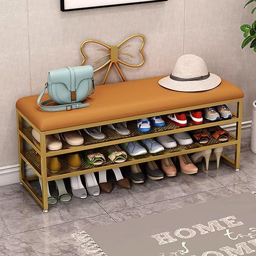 Shoe Rack Bench, Entryway 3-Tier Metal Shoe Organizer with Cushion, Shoe Stool Storage Shelf for Bedroom Living Room Hallway von Generic