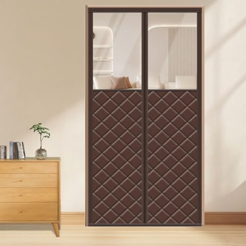 Sichtbarer magnetischer wärmeisolierter Türvorhang, gesteppter wärmeisolierter Türvorhang mit perspektivischem Fenster, für wetterfeste Türen(Brown,120x210cm) von Generic