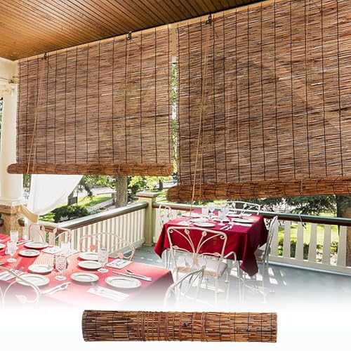 Sichtschutz Outdoor Bambusrollo Wetterfest Aussen Reed Vorhang Mit Lifter Anti-UV Bambus Jalousie Für Pergola Patio Veranda Carport(140x310CM(WxH)) von Generic