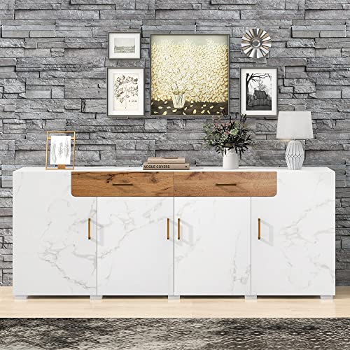 Sideboard 208x39x80 cm Kommode mit 4 Türen 2 Schubkästen Buffets für Schlafzimmer Wohnzimmer Esszimmer Küche Unterschrank Anrichte Aufbewahrungsschrank Weiß von Generic