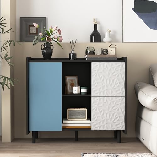 Sideboard Buffet Schrank mit Schubladen und offenen Ablagefächern, Aufbewahrungsschrank mit einzigartigem Paneel-Design, vielseitiges Möbel für Küche, Esszimmer und Wohnzimmer Sideboard Buffet Schrank mit Schubladen und offenen Ablagefächern, Aufbewahrungsschrank mit einzigartigem Paneel-Design, vielseitiges Möbel für Küche, Esszimmer und Wohnzimmer von Generic