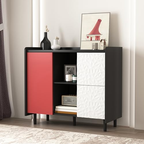 Sideboard Buffet Schrank mit Schubladen und offenen Ablagefächern, Aufbewahrungsschrank mit einzigartigem Paneel-Design, vielseitiges Möbel für Küche, Esszimmer und Wohnzimmer Sideboard Buffet Schrank mit Schubladen und offenen Ablagefächern, Aufbewahrungsschrank mit einzigartigem Paneel-Design, vielseitiges Möbel für Küche, Esszimmer und Wohnzimmer von Generic