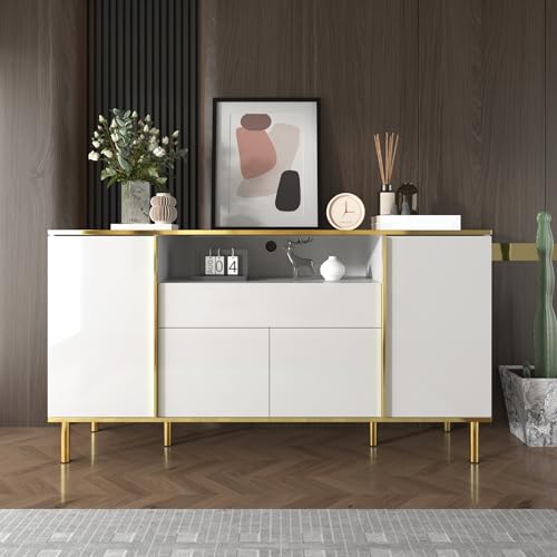 Sideboard Hochglanz mit goldenen Akzenten – Moderne Kommode mit 4 Türen, 1 Schublade und großem Fach, eleganter Stauraum für Wohnzimmer, Schlafzimmer oder Esszimmer von Generic