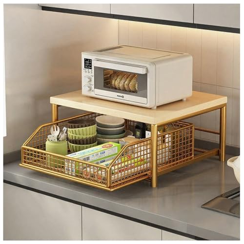 Sideboard-Kaffeemaschinenregale,Thekenregale,Doppelstöckige Mikrowellen-Tischregale mit Auszügen,Standregale und herausnehmbare Regale für Küchen,Büros und Wohnzimmer(Gold,A) von Generic
