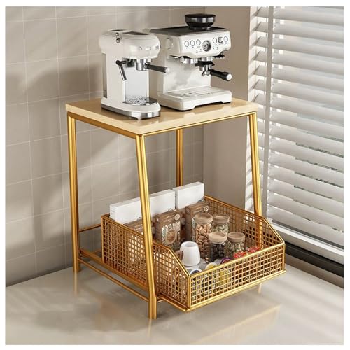 Sideboard-Kaffeemaschinenregale,Thekenregale,Doppelstöckige Mikrowellen-Tischregale mit Auszügen,Standregale und herausnehmbare Regale für Küchen,Büros und Wohnzimmer(Gold,B) von Generic