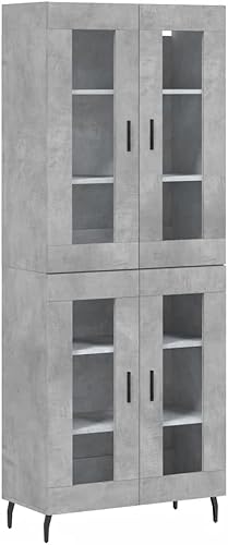 Sideboard Schrank Highboard Mit 2 Glastüren, Hoher Buffet-konsolenschrank, Wohnzimmer Schlafzimmer Büromöbel Weiß, Concrete Grey, 2 Glass Doors von Generic