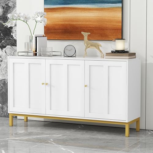 Sideboard mit 3 Türen und Marmoroptik, Elegantes Design mit Messinggriffen und Metallbeinen, verstellbare Regalböden, stabil und modern für Wohnzimmer, Esszimmer, Flur Sideboard mit 3 Türen und Marmoroptik, Elegantes Design mit Messinggriffen und Metallbeinen, verstellbare Regalböden, stabil und modern für Wohnzimmer, Esszimmer, Flur von Generic