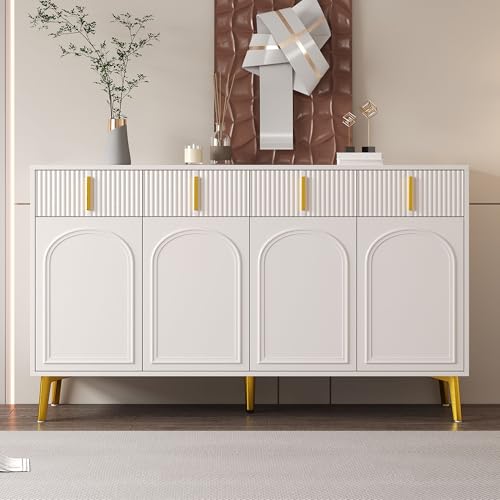 Sideboard mit 4 Türen und 4 Schubladen, moderner Schrank mit verstellbaren Einlegeböden, goldenen Griffen und Beinen, stilvoll für Wohnzimmer und Esszimmer von Generic