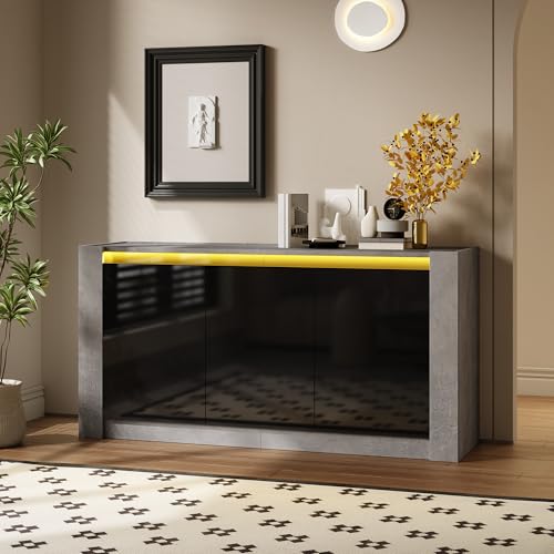 Sideboard mit Hochglanz-Front, Griffloses Design, Dämpfungsscharnieren und verstellbaren Einlegeböden, moderner Stauraumschrank für Esszimmer, Wohnzimmer und Büro, stilvolles von Generic