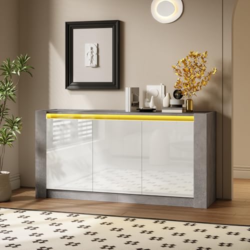 Sideboard mit Hochglanz-Front, Griffloses Design, Dämpfungsscharnieren und verstellbaren Einlegeböden, moderner Stauraumschrank für Esszimmer, Wohnzimmer und Büro, stilvolles Sideboard mit Hochglanz-Front, Griffloses Design, Dämpfungsscharnieren und verstellbaren Einlegeböden, moderner Stauraumschrank für Esszimmer, Wohnzimmer und Büro, stilvolles von Generic