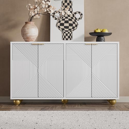 Sideboard mit gravierten Türen und verstellbaren Einlegeböden – Elegantes Design mit goldenen Griffen und kugelförmigen Beinen, viel Stauraum für Wohnzimmer, Esszimmer oder Flur von Generic
