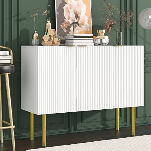 Sideboard modern mit Nadelstreifen-Design, verstellbaren Einlegeböden und goldenen Metallbeinen, Aufbewahrungsschrank für Esszimmer, Wohnzimmer und Küche Sideboard modern mit Nadelstreifen-Design, verstellbaren Einlegeböden und goldenen Metallbeinen, Aufbewahrungsschrank für Esszimmer, Wohnzimmer und Küche von Generic