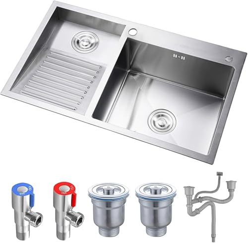 Silbernes Wäschewaschbecken Mit Abflusssets, Edelstahl-waschbecken Für Den Waschraum, 22 cm Tiefes Doppelschüssel-wäschewannenbecken Mit Integriertem Waschbrett, Silver-b, 90x48x21.6cm Silbernes Wäschewaschbecken Mit Abflusssets, Edelstahl-waschbecken Für Den Waschraum, 22 cm Tiefes Doppelschüssel-wäschewannenbecken Mit Integriertem Waschbrett, Silver-b, 90x48x21.6cm von Generic