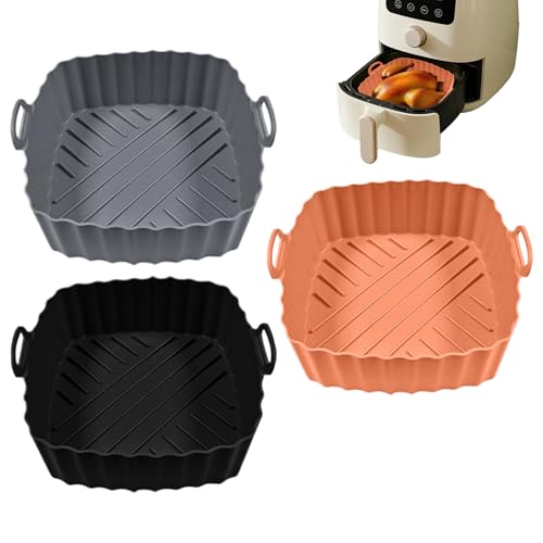 Silicon Air Fryer Basket Liner - 3 Teile wiederverwendbarer Flugfryer -Zubehör | Nicht-STICK Square Air Fryer Liner für Ofenbraten Kochmikrowellen Toaster Küchentheke tägliche Mahlzeiten Zubereitung von Generic