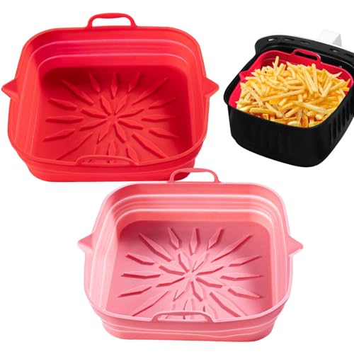 Silikon Air Fryer Liners (2er Set), Faltbare Antihaft-Tabletts, hitzebeständiges, lebensmittelechtes Silikon für Ofen und Fritteuse von Generic