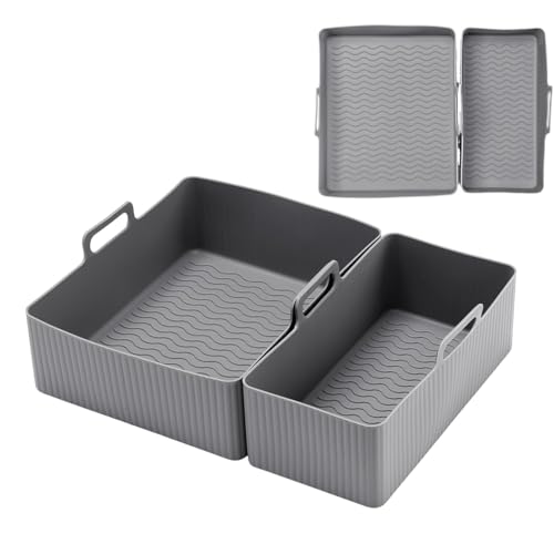 Silikon Luftfritteusenauskleidungen, Silikonkorb für Luftfritteuse, rechteckiger Korb für Luftfritteuse, 2 Silikon-Backbleche, multifunktionales Ofenzubehör für von Generic