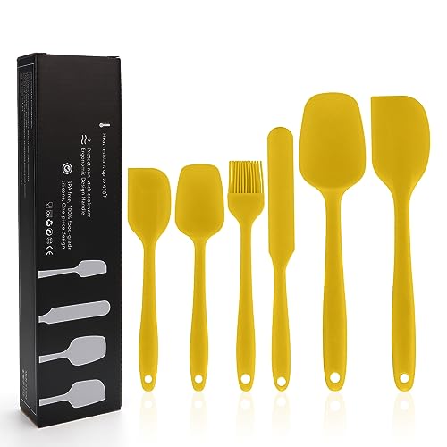 Silikon Spachtel Set, 6 PCS Küche Spatel Hitzebeständige Antihaft Kochlöffel Teigschaber Backpinsel Silikon Spatel mit Metallkern Ideal für Kochen und Backen (Gelb) von Generic