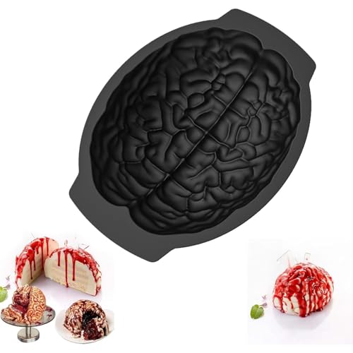 Silikonform Gehirn Puddingform 9'' Silikon Halloween Backform Gehirn Form Kuchenform für Pudding, Kuchen, Schokolade (Schwarz) von Generic