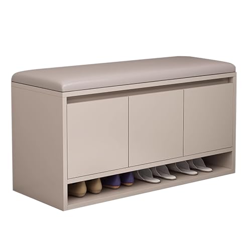 Sitzbank Mit Stauraum Schuhschrank Mit Sitzbank Einstellbare Laminate Keine Installation Erforderlich Schuhbank for 6-8 Paar Schuhe for Porch, Wohnzimmer, Schlafzimmer(Khaki,100cm) von Generic