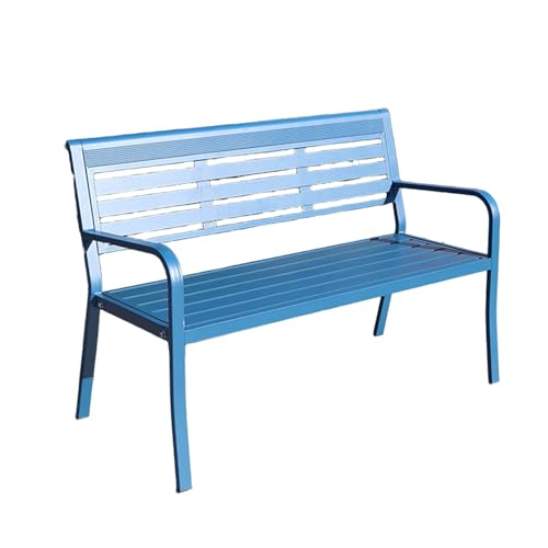 Sitzbank Outdoor Wetterfest 1,25M Freizeitstuhl mit Rückenlehne Balkonbank mit Armlehnen Metall Parkbank Starke Tragfähigkeit für Balkon, Terrasse, Garten(Blue) von Generic