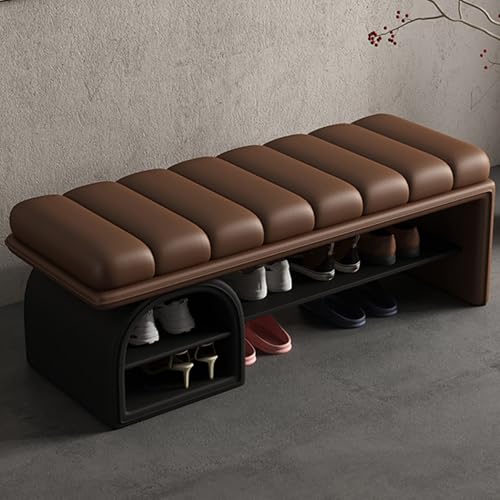 Sitzbank mit Schuhregal Komfortabel Gepolstert PU Schuhbank Moderne Aufbewahrungsbank Multifunktional Bettbank für Wohnzimmer, Eingang, Veranda, Schlafzimmer(Brown,39.37in/100cm) von Generic