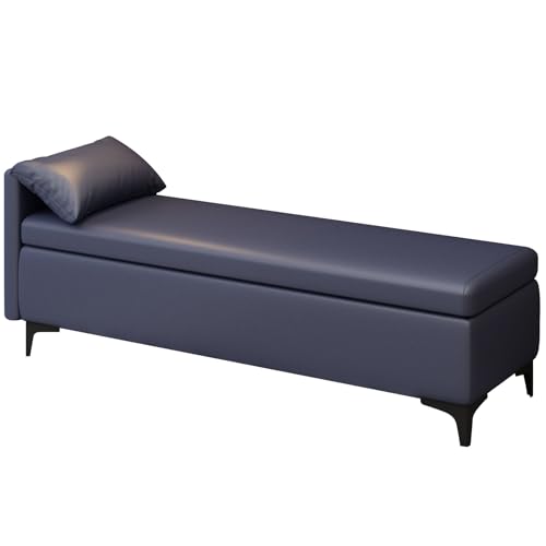 Sitzbank mit Stauraum Schwarz PU Gepolsterte Modern Schuhbank mit Sitzfläche Metallbeine Bettbank Große Aufbewahrungsbox für Wohnzimmer Garderobe Schlafzimmer(Blue,31.49in/80cm) von Generic