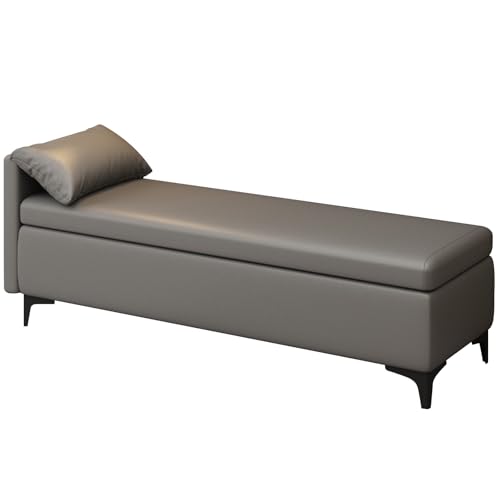 Sitzbank mit Stauraum Schwarz PU Gepolsterte Modern Schuhbank mit Sitzfläche Metallbeine Bettbank Große Aufbewahrungsbox für Wohnzimmer Garderobe Schlafzimmer(Gray 01,51.18in/130cm) von Generic
