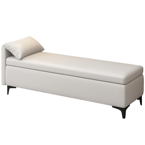 Sitzbank mit Stauraum Schwarz PU Gepolsterte Modern Schuhbank mit Sitzfläche Metallbeine Bettbank Große Aufbewahrungsbox für Wohnzimmer Garderobe Schlafzimmer(Gray 02,47.24in/120cm) von Generic