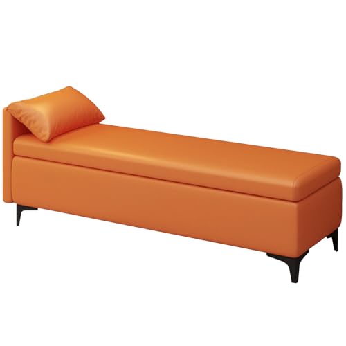 Sitzbank mit Stauraum Schwarz PU Gepolsterte Modern Schuhbank mit Sitzfläche Metallbeine Bettbank Große Aufbewahrungsbox für Wohnzimmer Garderobe Schlafzimmer(Orange,31.49in/80cm) von Generic