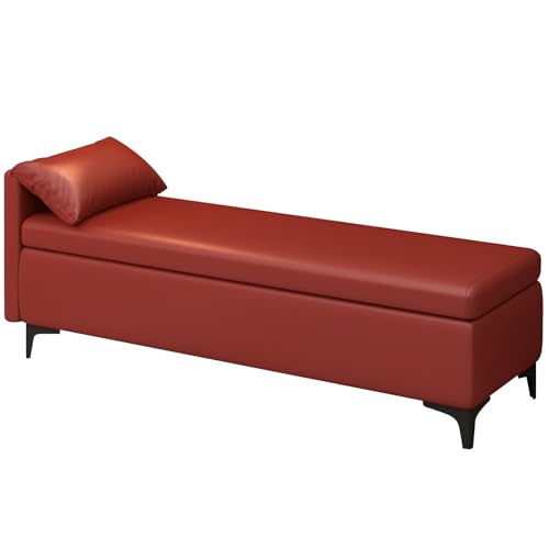 Sitzbank mit Stauraum Schwarz PU Gepolsterte Modern Schuhbank mit Sitzfläche Metallbeine Bettbank Große Aufbewahrungsbox für Wohnzimmer Garderobe Schlafzimmer(Red,39.37in/100cm) von Generic