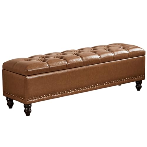 Sitzbank mit Stauraum Vintage Getuftete Gepolsterte Schuhbank Multifunktional Polsterbank Beine aus Massivholz für Wohnzimmer Foyer Flur Schlafzimmer(Brown,59.05in/150cm) von Generic