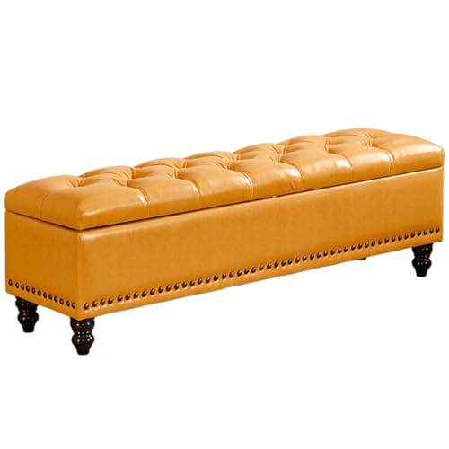 Sitzbank mit Stauraum Vintage Getuftete Gepolsterte Schuhbank Multifunktional Polsterbank Beine aus Massivholz für Wohnzimmer Foyer Flur Schlafzimmer(Yellow,59.05in/150cm) von Generic