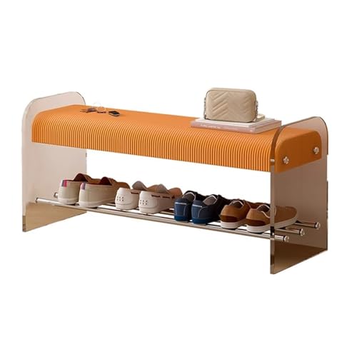 Sitzbank mit stauraum Acryl-Rahmen Schuhbank mit Sitzfläche gemütliches Sitzpolster mit Stoffbezu Schuhregal mit 2 Ebenen for Porch, Wohnzimmer, Schlafzimmer(Orange,120cm) von Generic
