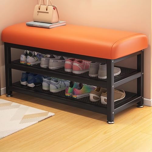 Sitzbank mit stauraum Schuhbank mit Sitzfläche Sitzbank mit Stauraum gepolstert Schuhablage mit Kissen for Eingangsbereich Bad Wohnzimmer Flu(Orange,40cm (15.7")) von Generic