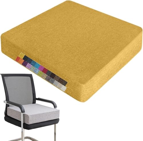 Sitzkissen Für Stühle & Hocker (30-55cm) – Hochdichte 45D-Schaumstoff, Anti-Rutsch-Partikel, Abnehmbarer Leinenbezug, Waschbar, Esszimmer/Garten/Büro/Auto(Yellow,45x45x3cm) von Generic