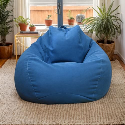 Sitzsack Hülle Samt Waschbar Weich Dick Kein Füllmaterial Reißverschluss Dehnbar Geeignet Für Erwachsene Jugendliche Schlafzimmer Wohnzimmer Büro Patio,Dark Blue,100 * 120cm von Generic