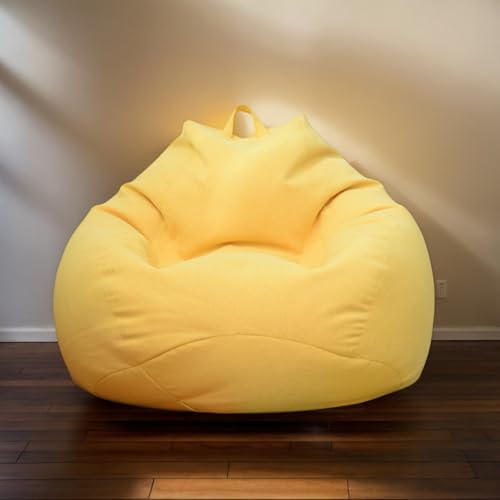 Sitzsack Hülle Samt Waschbar Weich Dick Kein Füllmaterial Reißverschluss Dehnbar Geeignet Für Erwachsene Jugendliche Schlafzimmer Wohnzimmer Büro Patio,Gelb,90 * 110cm von Generic