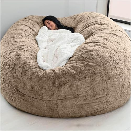 Sitzsack Sofa Sitzsack Stuhlbezug (kein Füllstoff) Riesen Sitzsack Abdeckung Wohnzimmermöbel Große Runde Weich Flauschige Kunstpelz Sitzsack Lazy Sofa, F, 6FT von Generic