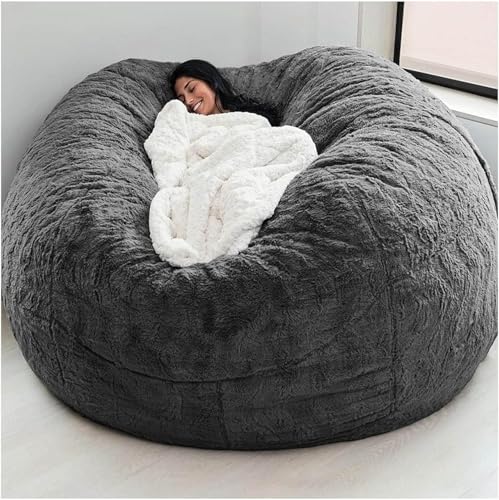 Sitzsack Sofa Sitzsack Stuhlbezug (kein Füllstoff) Riesen Sitzsack Abdeckung Wohnzimmermöbel Große Runde Weich Flauschige Kunstpelz Sitzsack Lazy Sofa, G, 6FT von Generic