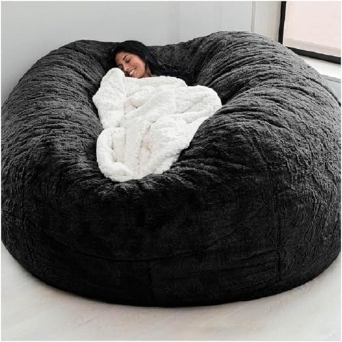 Sitzsack Sofa Sitzsack Stuhlbezug (kein Füllstoff) Riesen Sitzsack Abdeckung Wohnzimmermöbel Große Runde Weich Flauschige Kunstpelz Sitzsack Lazy Sofa, I, 7FT von Generic