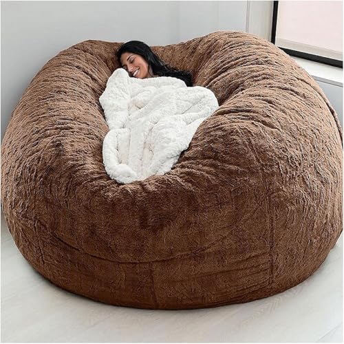 Sitzsack Stuhlbezug Riesiger Sitzsack Sofabezug Weicher Und Bequemer Flauschiger Pelz Sitzsack Bett Sofabezug Lazy Sofa Liege Kissenbezug, Coffee, Twin von Generic