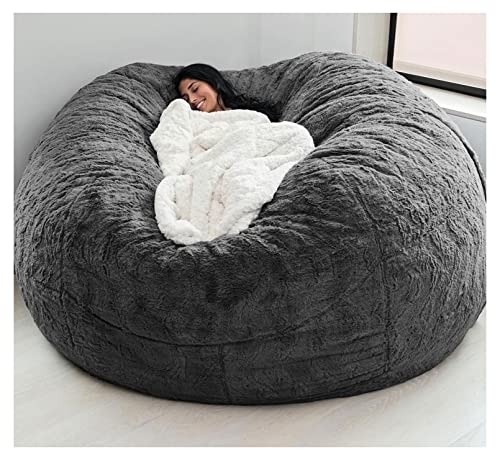 Sitzsack Stuhlbezug Riesiger Sitzsack Sofabezug Weicher Und Bequemer Flauschiger Pelz Sitzsack Bett Sofabezug Lazy Sofa Liege Kissenbezug, Grey, Queen von Generic
