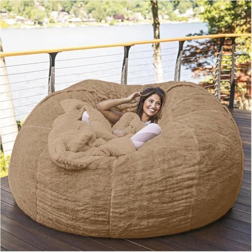 Sitzsack Stuhlbezug Riesiger Sitzsack Sofabezug Weicher Und Bequemer Flauschiger Pelz Sitzsack Bett Sofabezug Lazy Sofa Liege Kissenbezug, Khaki, Queen von Generic