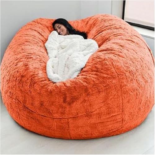 Sitzsack Stuhlbezug Riesiger Sitzsack Sofabezug Weicher Und Bequemer Flauschiger Pelz Sitzsack Bett Sofabezug Lazy Sofa Liege Kissenbezug, Orange, Twin von Generic
